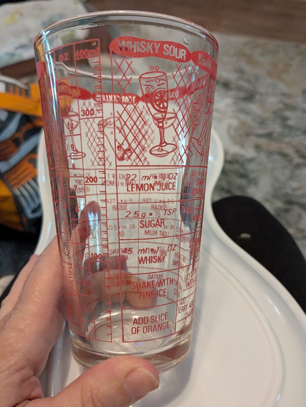 Cocktail Recipe Mixing Glass - Red Print